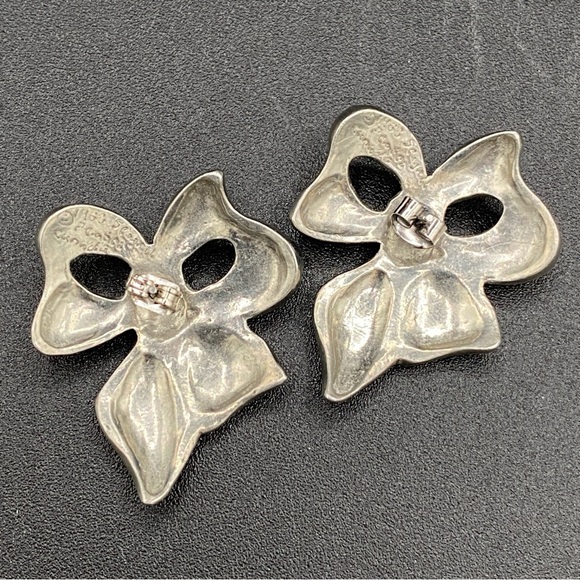Vintage Pewter Bow Earrings Signed Seagull Canada 1988 - Picture 5 of 11